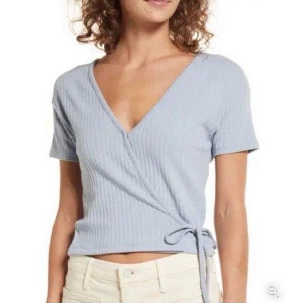 Madewell Women’s Blue/Gray Ribbed Wrap Crop Top